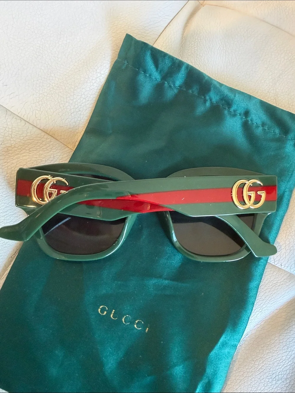 Gucci Green Frame with Red Stripe and Gold GG  Sunglasses